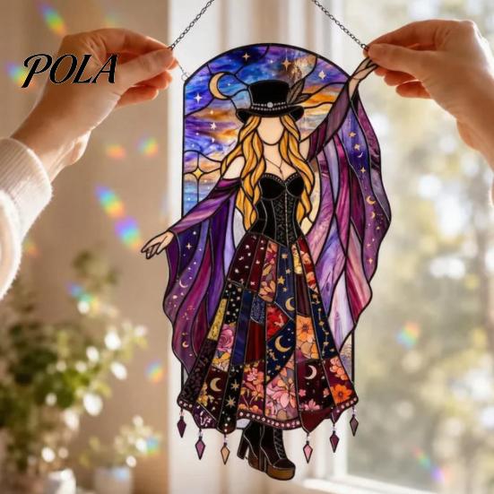 Ловец солнца "Звезда и Луна" Ловец Танцующей Девушки, Boho Акриловое Подвесное Украшение, Ретро Звездное Небо Богемское Украшение на Окно Готическая Женщина Вращающееся Украшение