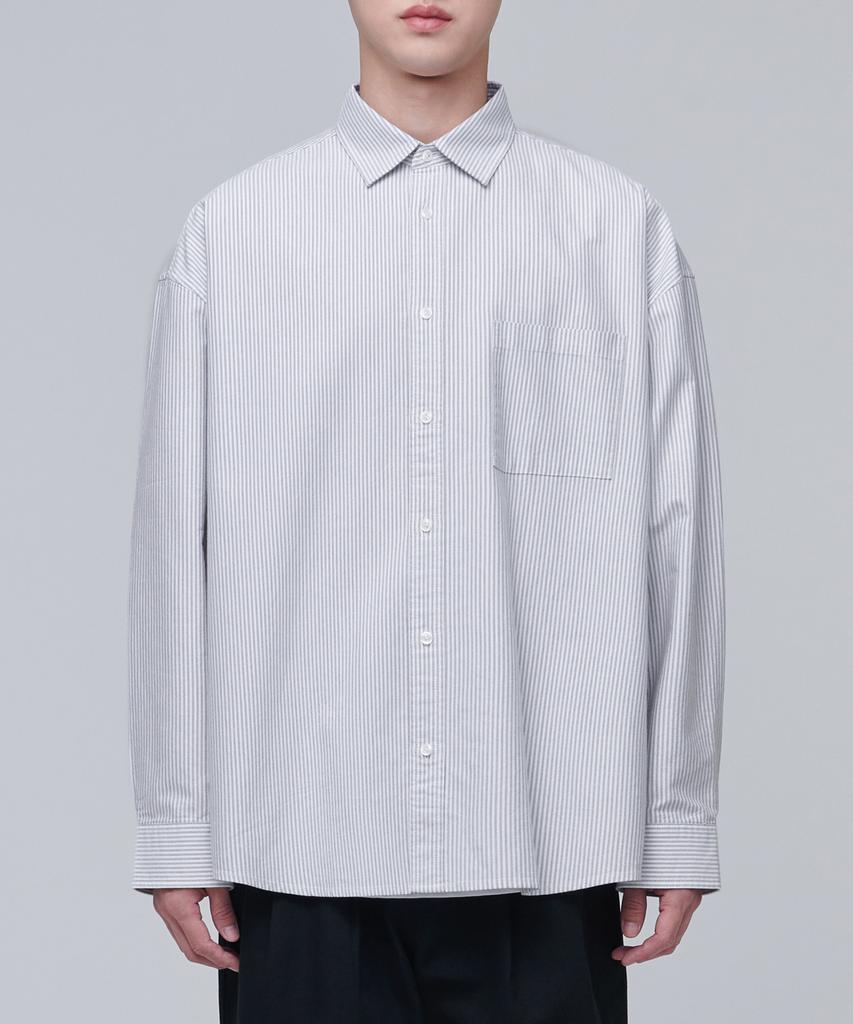 MUSINSA STANDARD Striped Oversized Oxford Shirt [Grey Stripe]