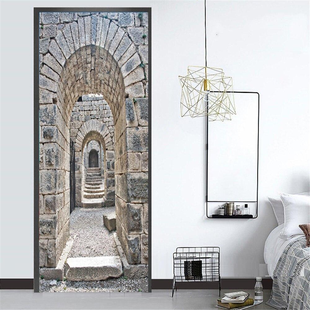 Дверные наклейки визуальное пространство пляжный коридор искусство водонепроницаемые обои гостиная спальня дверные обои ПВХ самоклеящиеся наклейки