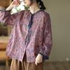 Women Ramie Print Floral Shirts Tops Long Sleeve Fall Blouses Button Chinese Style Vintage Female Shirts