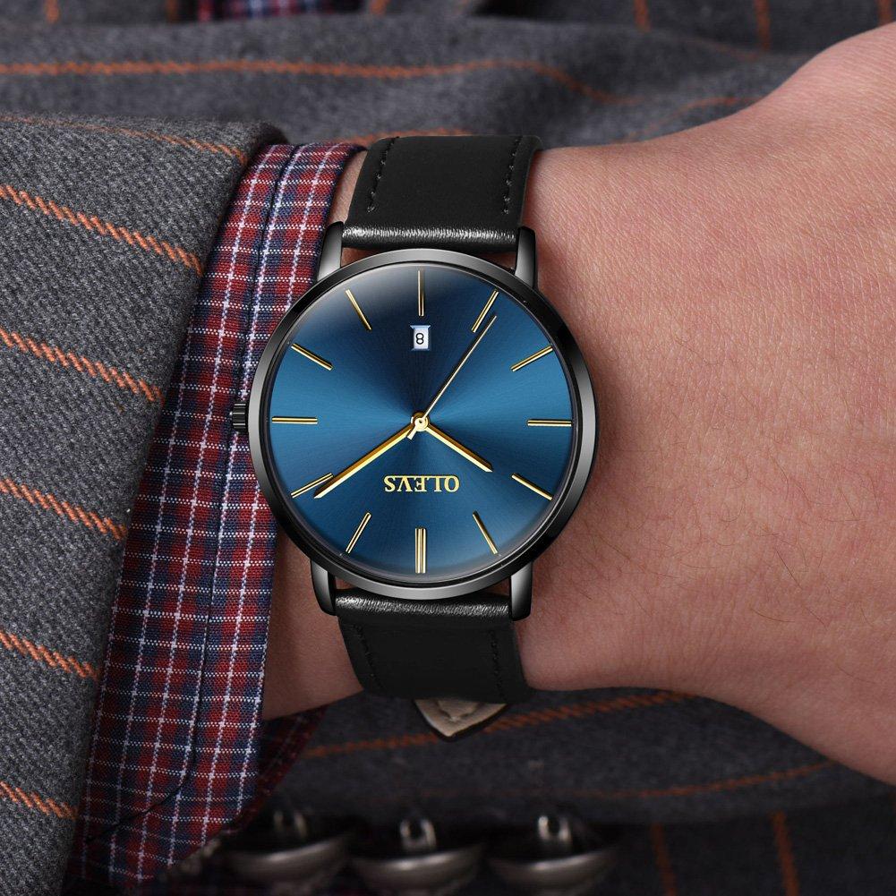 OLEVS Men's Watch, Stylish Ultra-Thin Leather Strap, Quartz Movement, Analog, Date Display, for Men