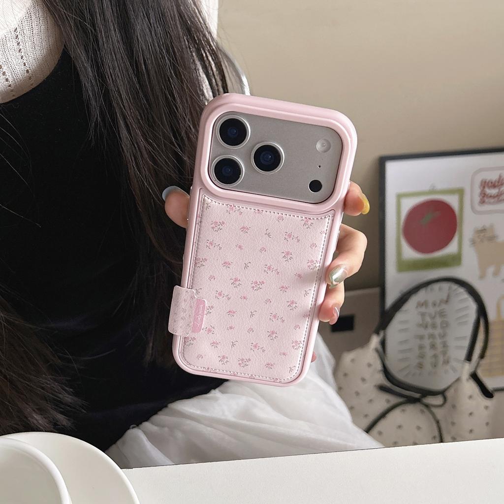 Серия 'Нежные Романтичные Цветы' Однотонный Кожаный Ударопрочный Защитный Чехол для Телефона для iPhone 17 16 15 14 Pro Max