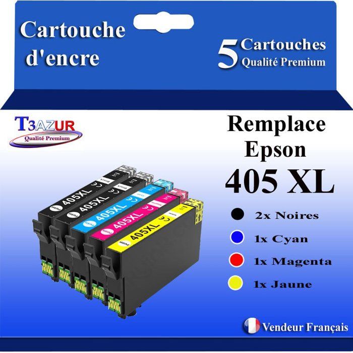 Cartouches compatibles - T3AZUR - Epson 405/405XL - 5 pièces - Encre haute qualité - 1100 pages par couleur