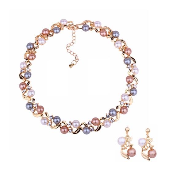 2Pcs/Set Adjustable Extension Chain Necklace Earrings Set Ear Studs Faux Pearl Bridal Earrings Necklace Set Jewelry Accessory