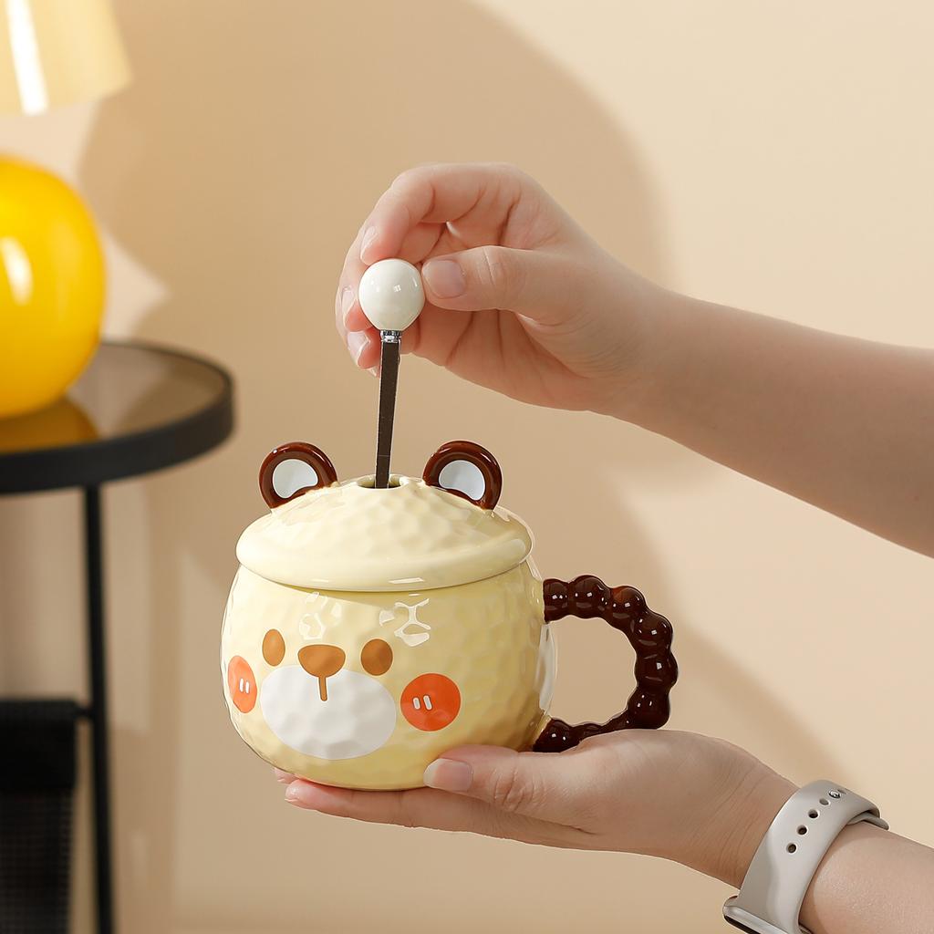 Cartoon Animal Ceramic Mug with Lid Office Coffee Milk Tea Water Cup Cute Children Breakfast Cups Household Drinkware