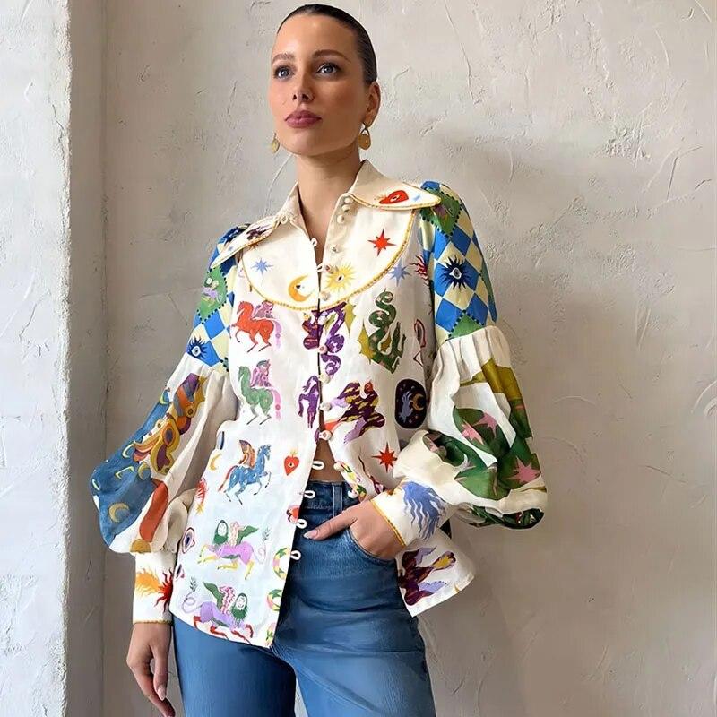 Полосатая рубашка с рукавами-фонариками, женская праздничная мода, однобортный топ, свободные рубашки, женская летняя пляжная футболка с карманами, новинка 2023 г.