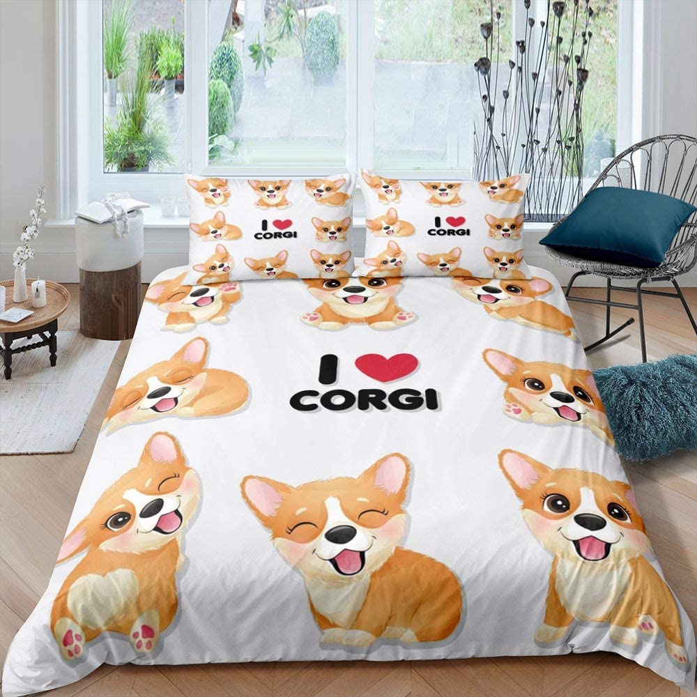 Пододеяльник Corgi King Queen Size, полиэстеровый комплект постельного белья для детей, мальчиков и девочек, с наволочкой, милая собака Kawaii