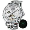 OLEVS Automatic Mechanical Watch with Moon Phase Stylish Skeleton Luminous White Men's Display, Design, Waterproof, Popular, Watch,