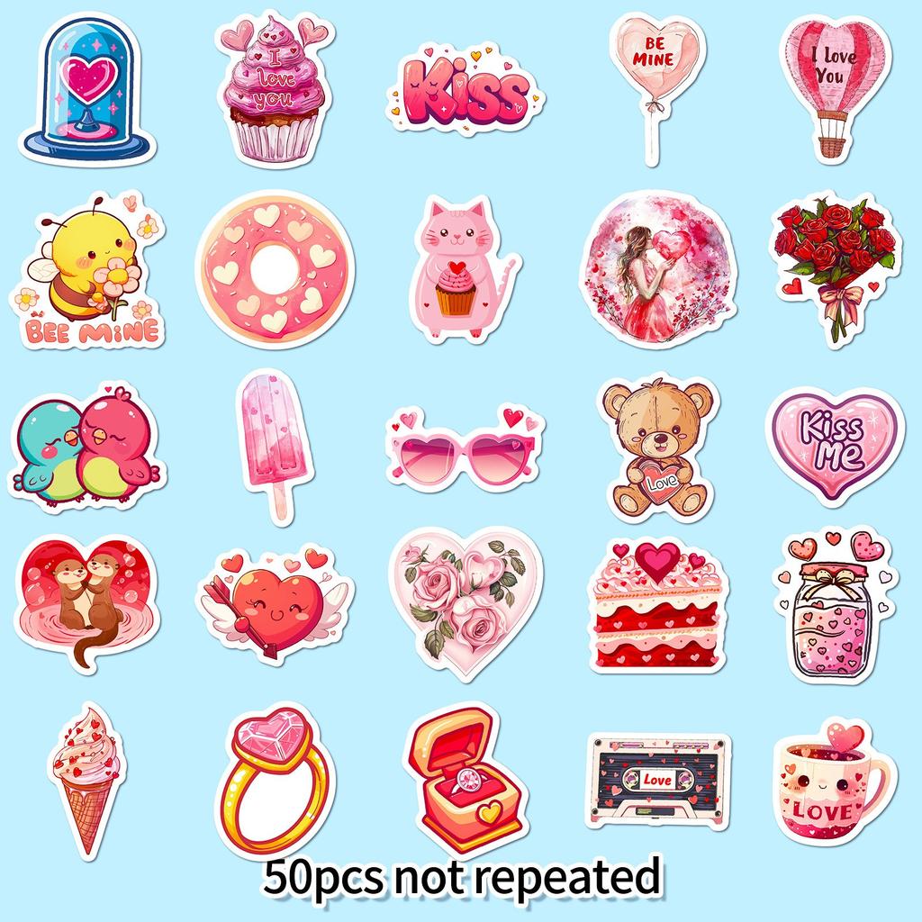50 шт. наклеек ко Дню святого Валентина для детей, наклейка на любовь для подростков, девочек, взрослых, водонепроницаемые наклейки для ноутбука, бутылки с водой