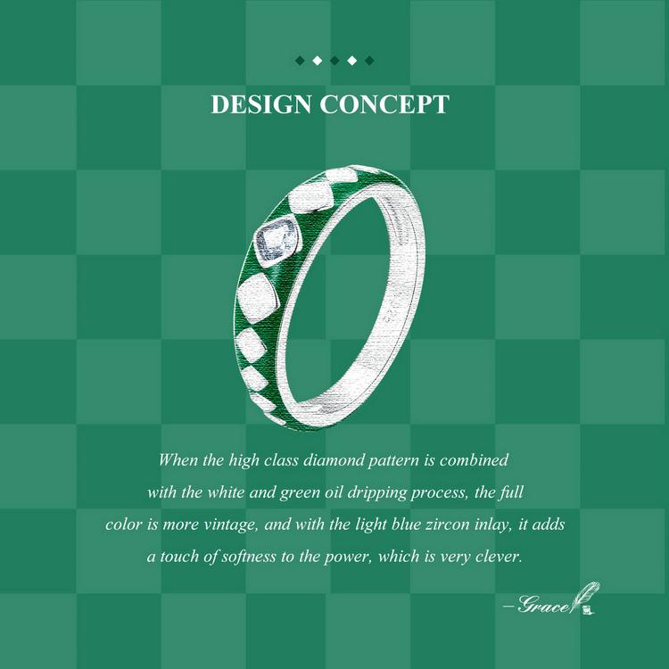 WOSTU 925 Sterling Silver Diamond Pattern Green Oil Dripping Ring for Women Band Original Design Jewelry