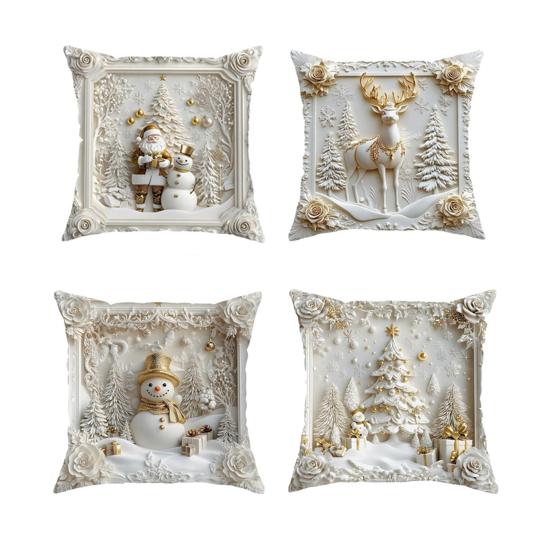 1/4 шт. 45x45 см Рождественская льняная наволочка с принтом Санта Клауса, снеговика, оленя, Рождество