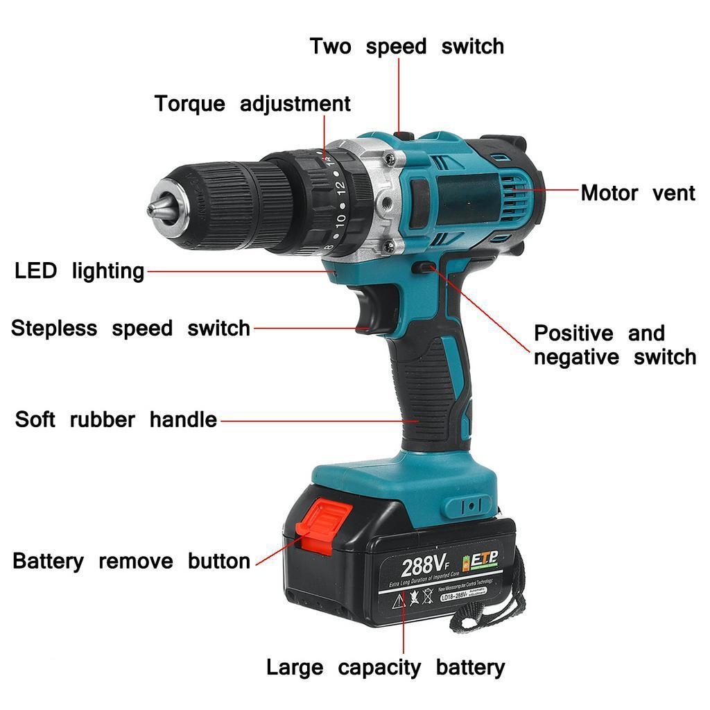 Электрическая дрель 3 в 1, 13 мм, 90 Нм, аккумуляторная отвертка, молоток, ручная ударная дрель, электроинструменты с аккумулятором