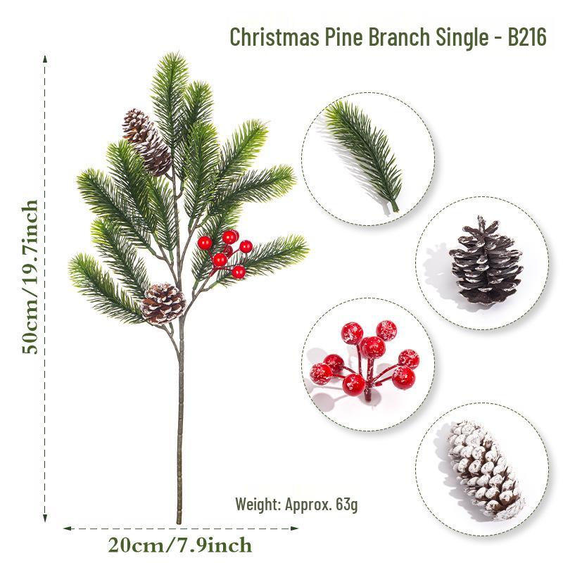 Artificial Pine Needles Branch with Red Berries Christmas Decoration