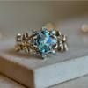 Роскошное новое позолоченное кольцо с аквамарином, креативное женское кольцо в форме листа, простое и модное