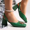 Women's Shoes  New Closed Toe Women's Sandals Fashion Metal Decoration Plus Size Solid Buckle Strap Best Seller Heels Women