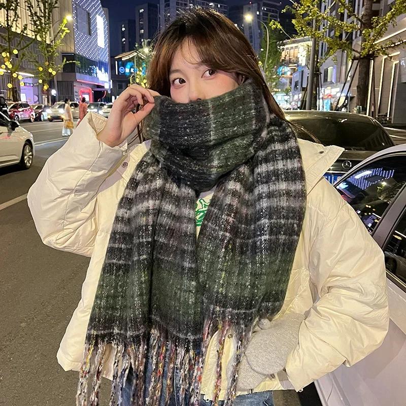 Шикарный дизайн клетчатый мохеровый шарф женский корейская версия уличный стиль имитация кашемира муфта женский теплый мягкий толстый шаль женская