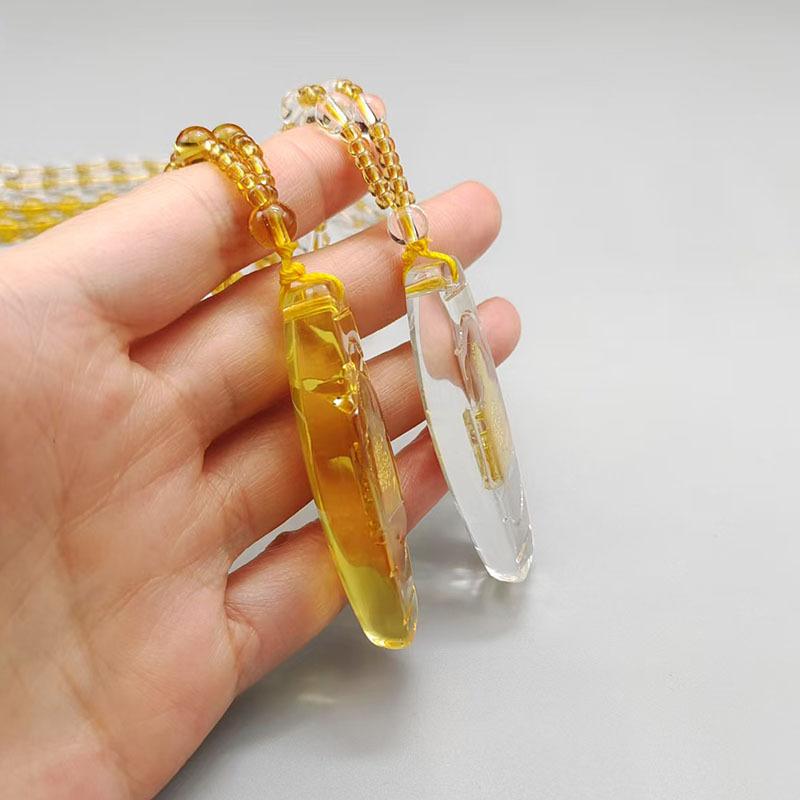 Glass Pillar God of Wealth Pendant Citrine Buddha Amulet Sweater Chain