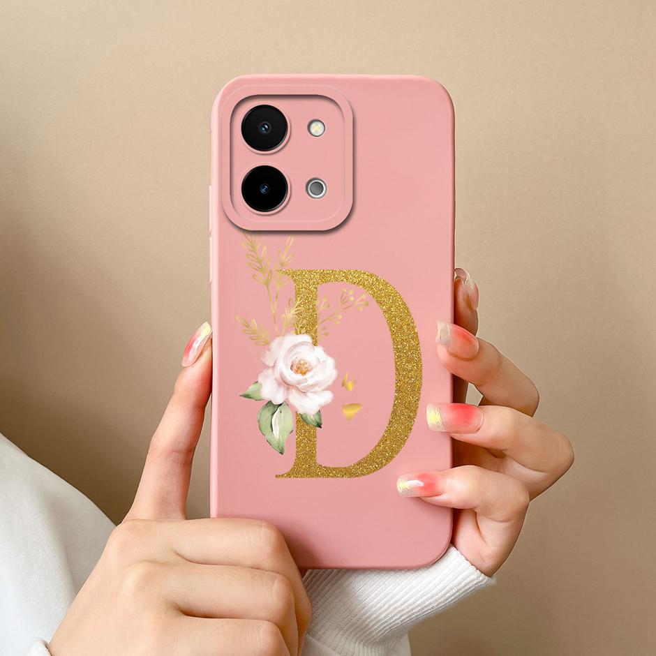 Чехол для Vivo Y28 4G 5G Цветочный рисунок 26 Букв Жидкий силикон ТПУ Задняя крышка для VivoY28 4G 5G Продвинутое ощущение Чехол для пары Оболочка