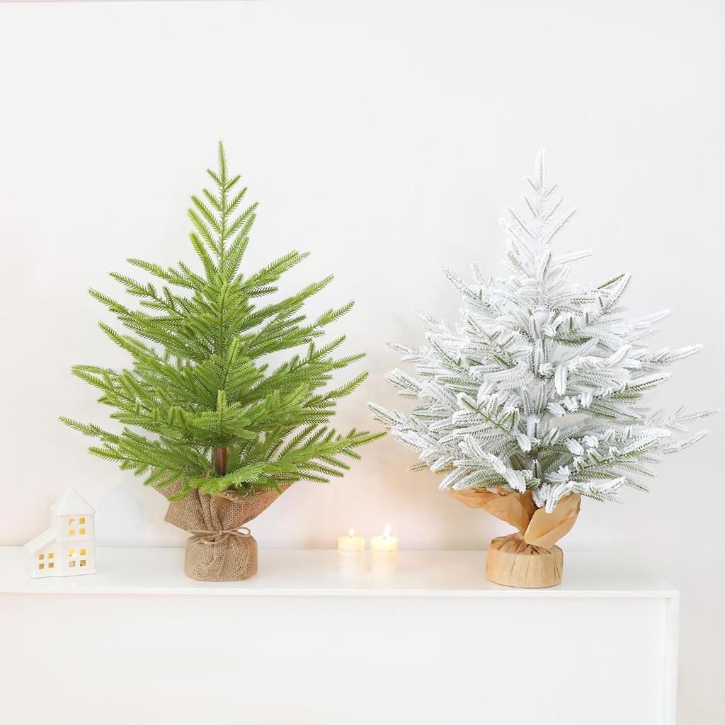 Flocked Mini Desktop Christmas Tree with Ornaments Set
