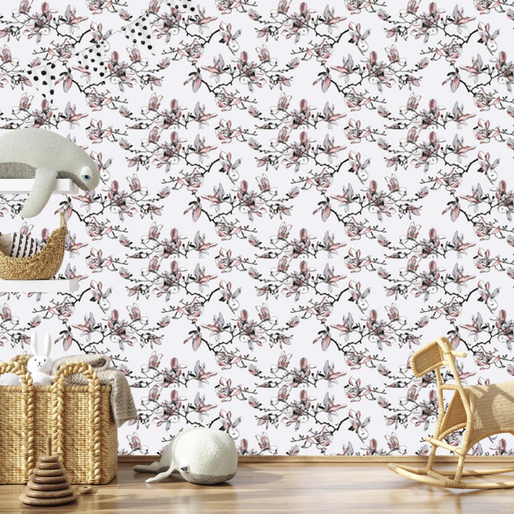 Watercolor Magnolia Flowers Wallpaper for Living Room and Bedroom 50x1000