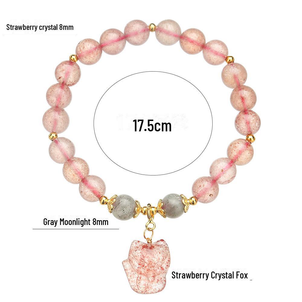 Трендовый браслет 2024 года из клубничных вафельных бусин с подвеской в виде лисы и серыми лунными акцентами для женщин