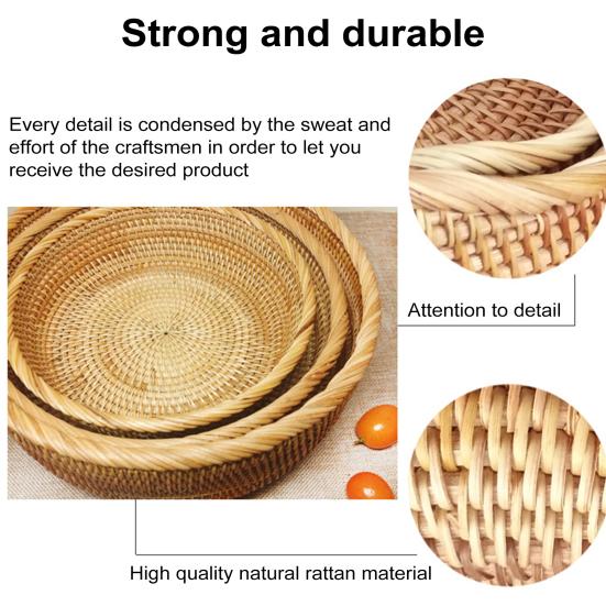 Корзина для хранения из ротанга, круглая сервировочная корзина, органайзер для гостиной, ручная работа, фруктовая чаша