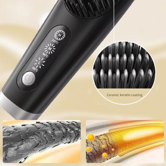 Портативный выпрямитель для волос, 3 температуры, быстрый нагрев, USB аккумулятор, отрицательные ионы, горячая щетка, электрическая расческа для укладки вьющихся волос