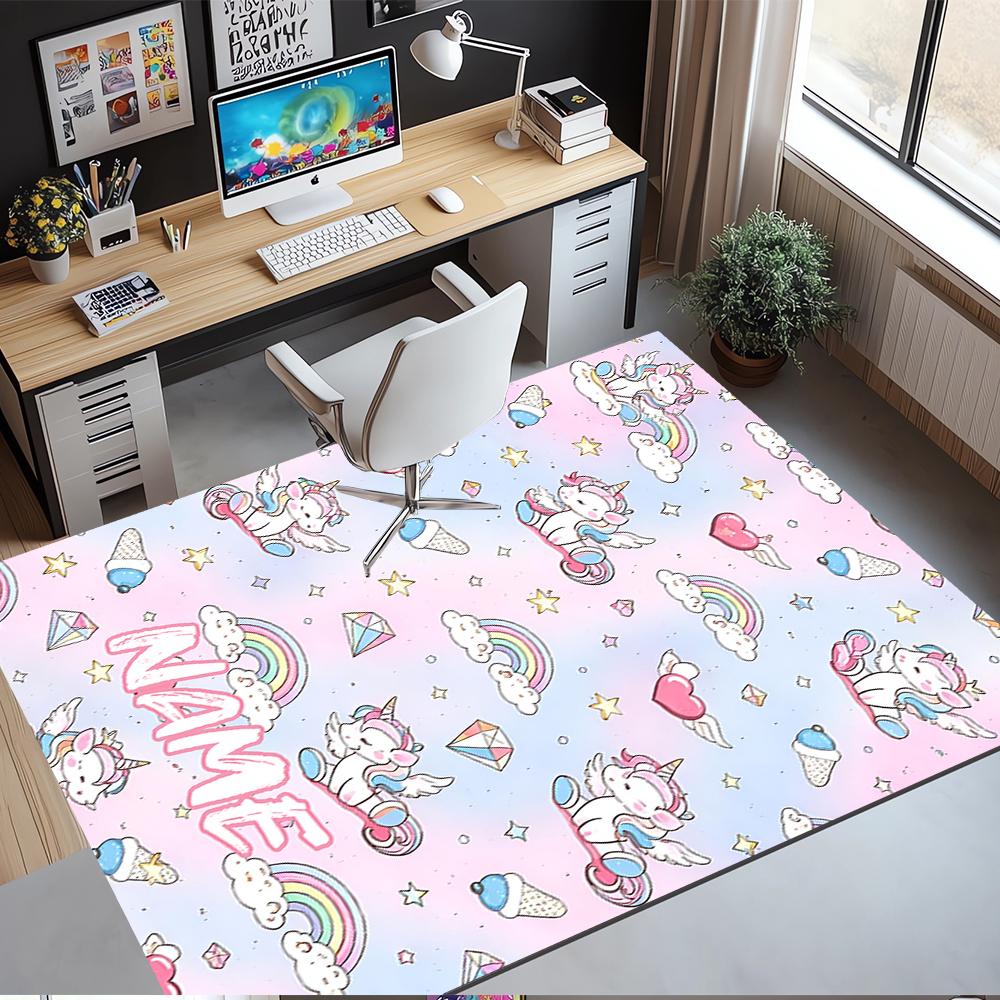 Custom Name Unicorn Printed Carpet,Rug for Office Chair Living Room Bedroom Kitchen Room Decor Gifts.