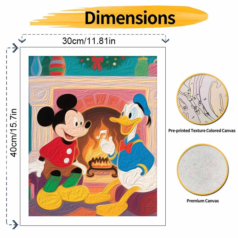 Disney fireplace Mickey Donald digital oil painting hand painting home decoration painting