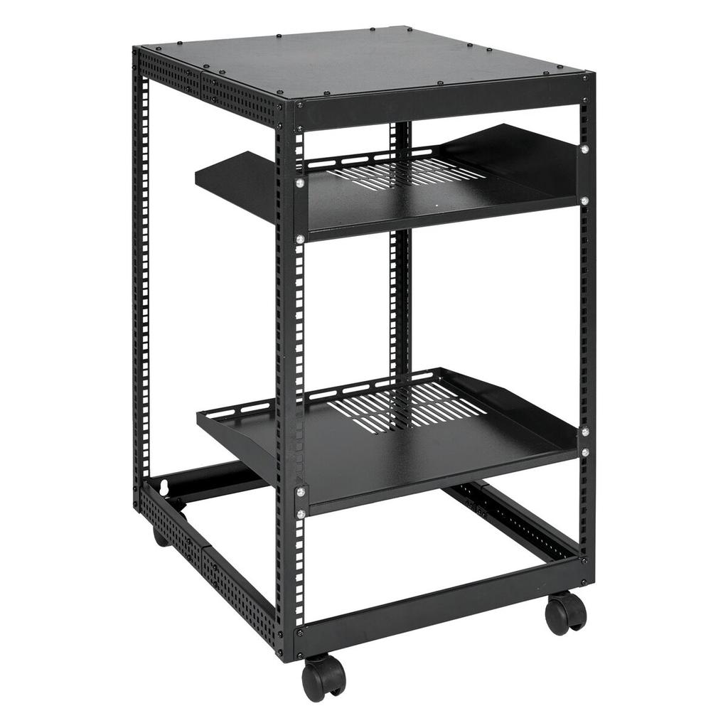 15U Open Frame Server Rack, 15''-40'' Adjustable Depth, Free Standing or Wall Mount Network Server Rack, 4 Post AV Rack with Casters, Holds All Your