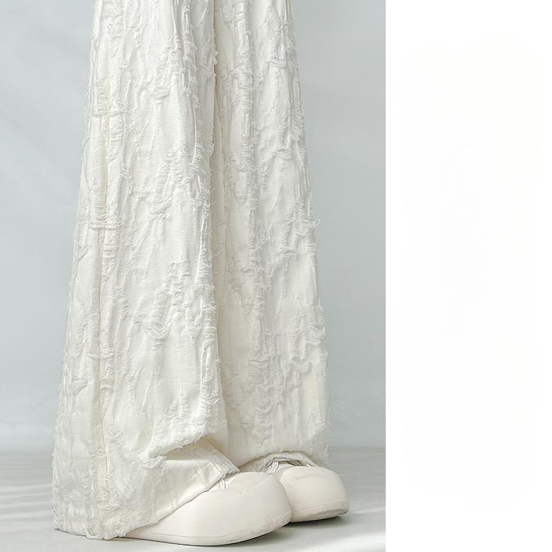 Белые рваные широкие брюки для женщин на лето, новый дизайн, высокая талия, драпировка, утягивающие, прямые повседневные брюки в пол