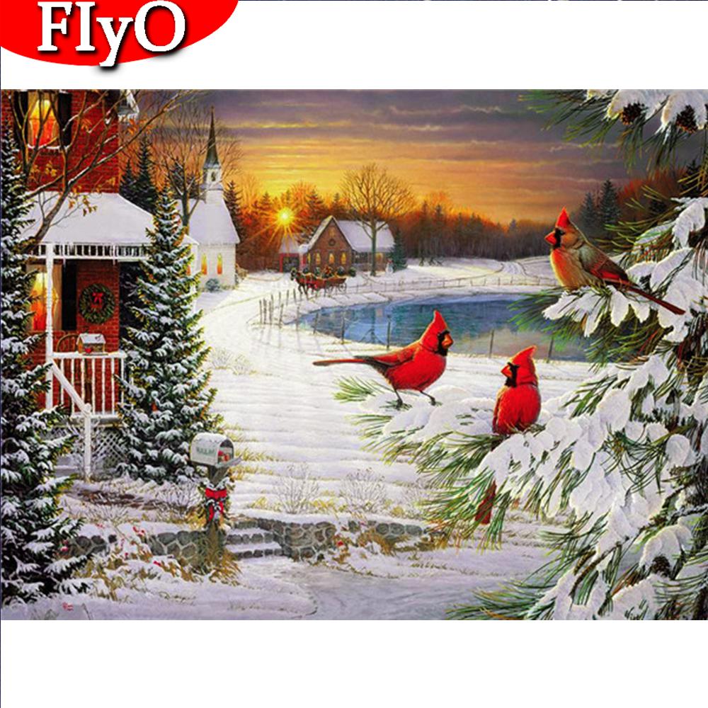 5D DIY Алмазная картина Птица Полный квадратный круглый Новое поступление Алмазная вышивка Зимняя мозаика Закат Рождественский подарок