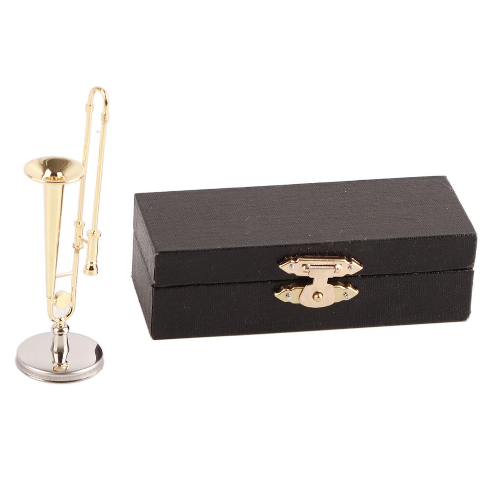 Dollhouse Trombone Model Simulation Brass Gold Plated Miniature Dollhouse Instruments Model for