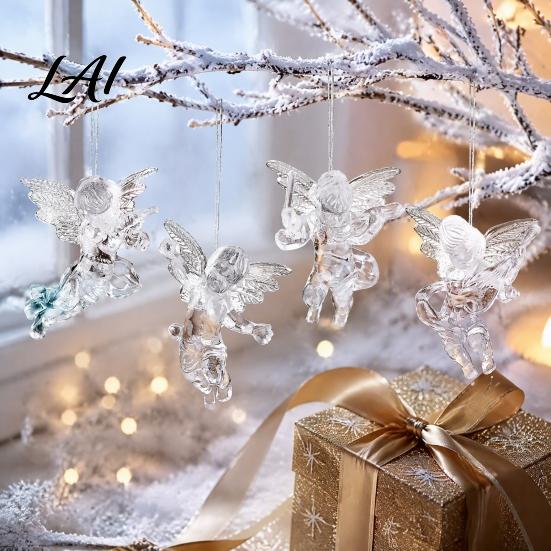 Clear Angel Figurines 4Pcs Winged Hanging Ornaments Figurines Winter Wedding Atmosphere Props Christmas Tree Decor Seasonal Home Party Supplies