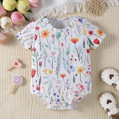 Боди для новорожденных девочек с цветочным принтом и повседневным коротким рукавом