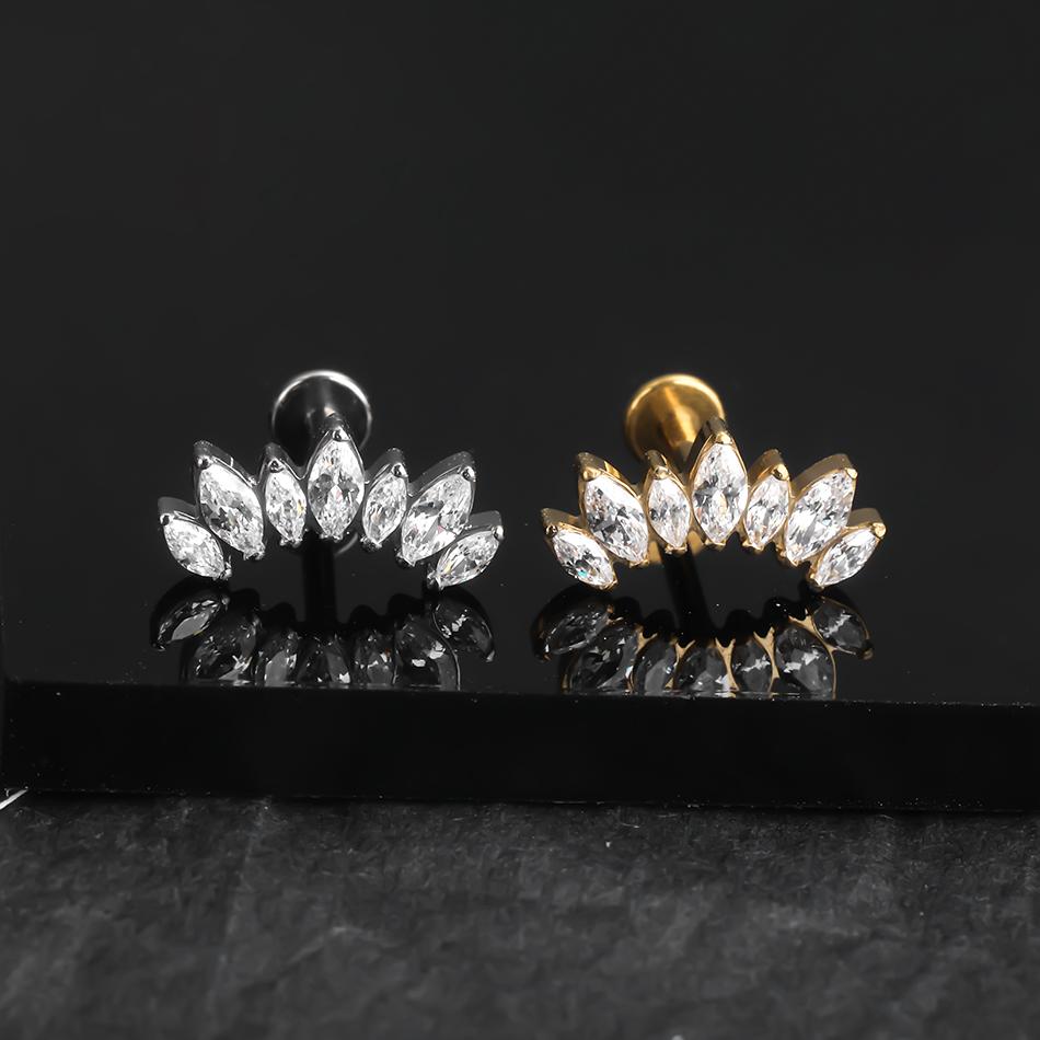 1 шт. Серьга-гвоздик из титана имплантатного качества с цирконием, с внутренней резьбой, Звезда, Лабрет, Пирсинг губы, Монро, Хеликс, Козелок, Пирсинг, Украшение