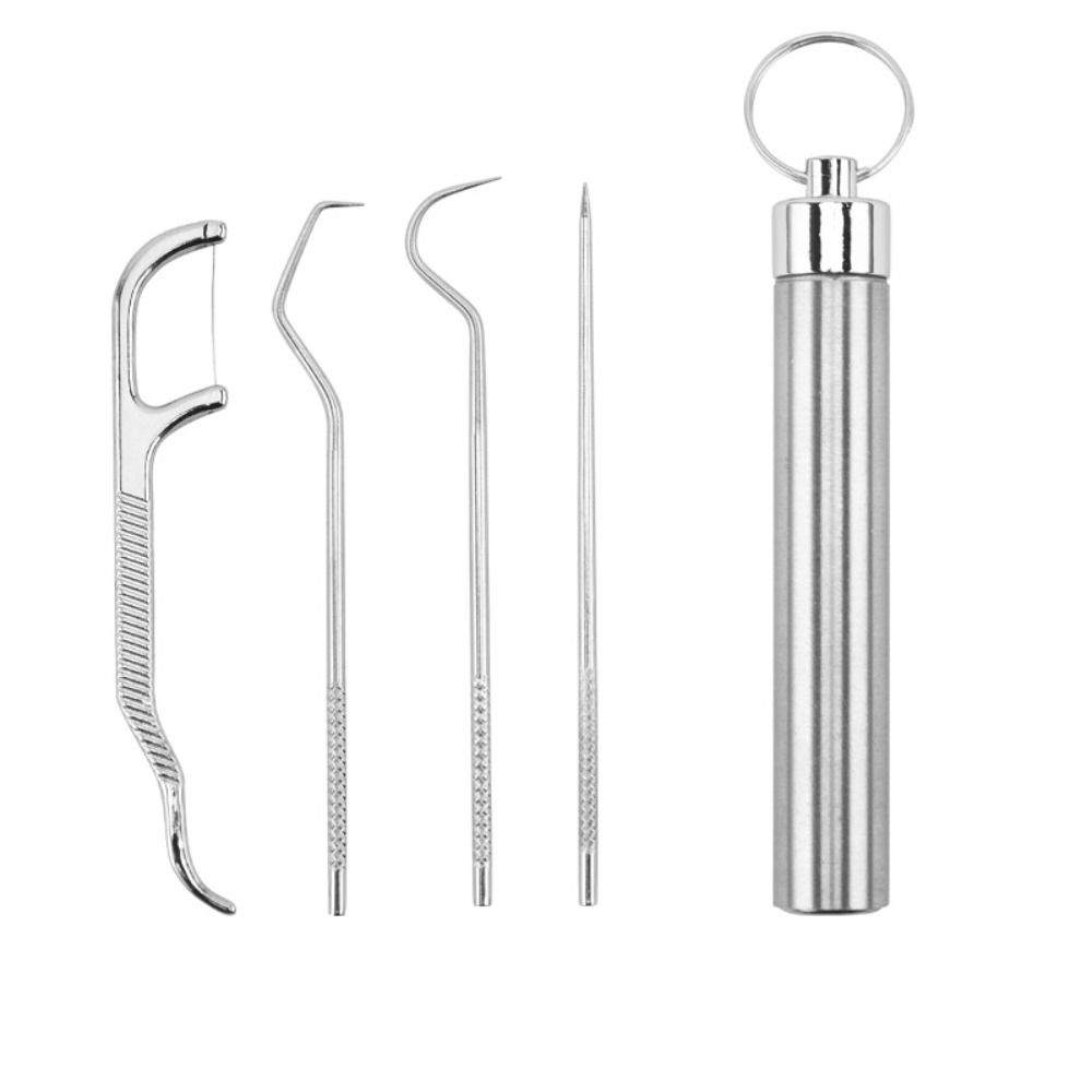 Oral Cleaning Tool Toothpick Pocket Set Stainless Steel Toothpick Set Tooth Pick Keychain Holder
