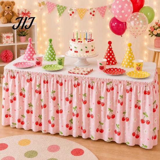 Easy Install Table Skirt with Elastic Floral Fruit Skirt, 6Ft x 29.5in Pleated Home Dining Decor Teacher Desk for Classroom, Office Decor, Party