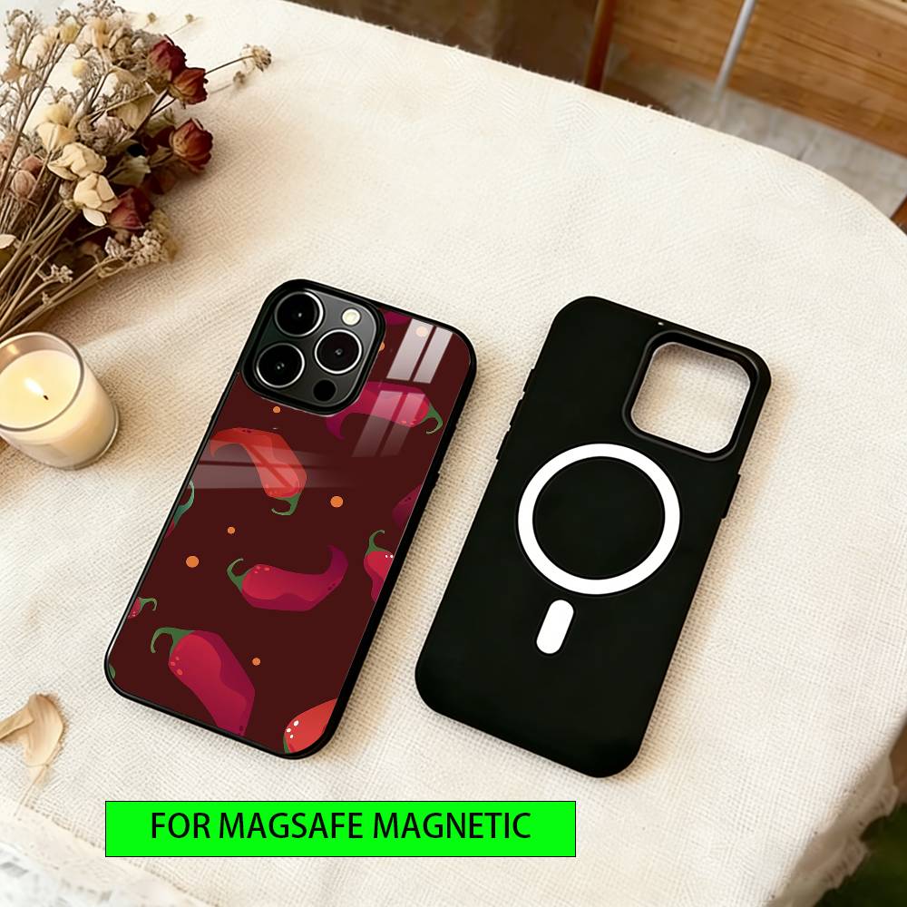 Чехол Красный Перец Чили для iPhone 17, 16, 15, 14, 13, 12, 11 Plus, Pro Магнитный Для Magsafe Беспроводной Зарядки