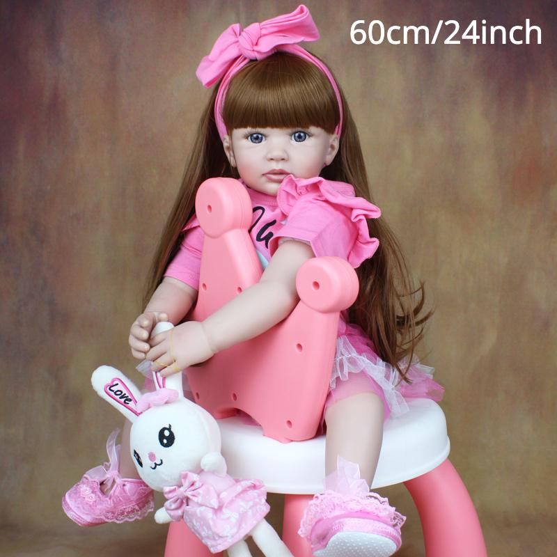 BZDOLL 60 см 24 дюйма Кукла Реборн Девочка Мягкий Винил Малышка с Мягким Тканевым Телом Принцесса Малыш Бебе Прекрасный Ребенок Рождественский Подарок