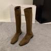 Fashion Solid Color Classic Designer Retro Women's Knee-high Boots Winter Fashion Square Low-heeled Shoes Slim Long Botas De Mujer