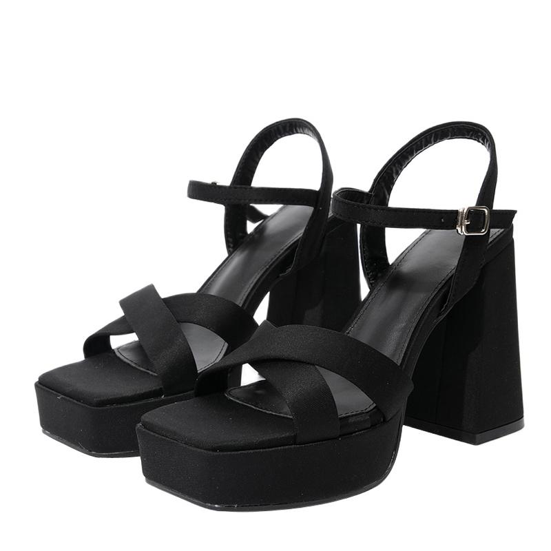 Новые модные черные массивные сандалии, женские летние туфли с квадратным открытым носком, пряжкой и ремешком, на платформе, на высоком каблуке, вечерние танцевальные туфли