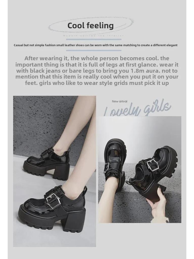 Женские весенние лоферы на толстой подошве 2025 года — кожаные туфли в британском стиле на высоком каблуке с внутренней отделкой