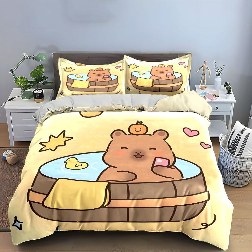 "Cartoon Bear Bathing Set" Bedding Duvet Cover Set Duvet Cover Pillowcases (1 * Duvet Cover 2 * Pillowcases, without duvet insert)