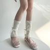 Women Leg Warmers Lolita Kawaii Knitted Foot Cover Long Socks Stockings Ballet Style Bandage Bow JK Sweet Girls Cute Leg Warmers