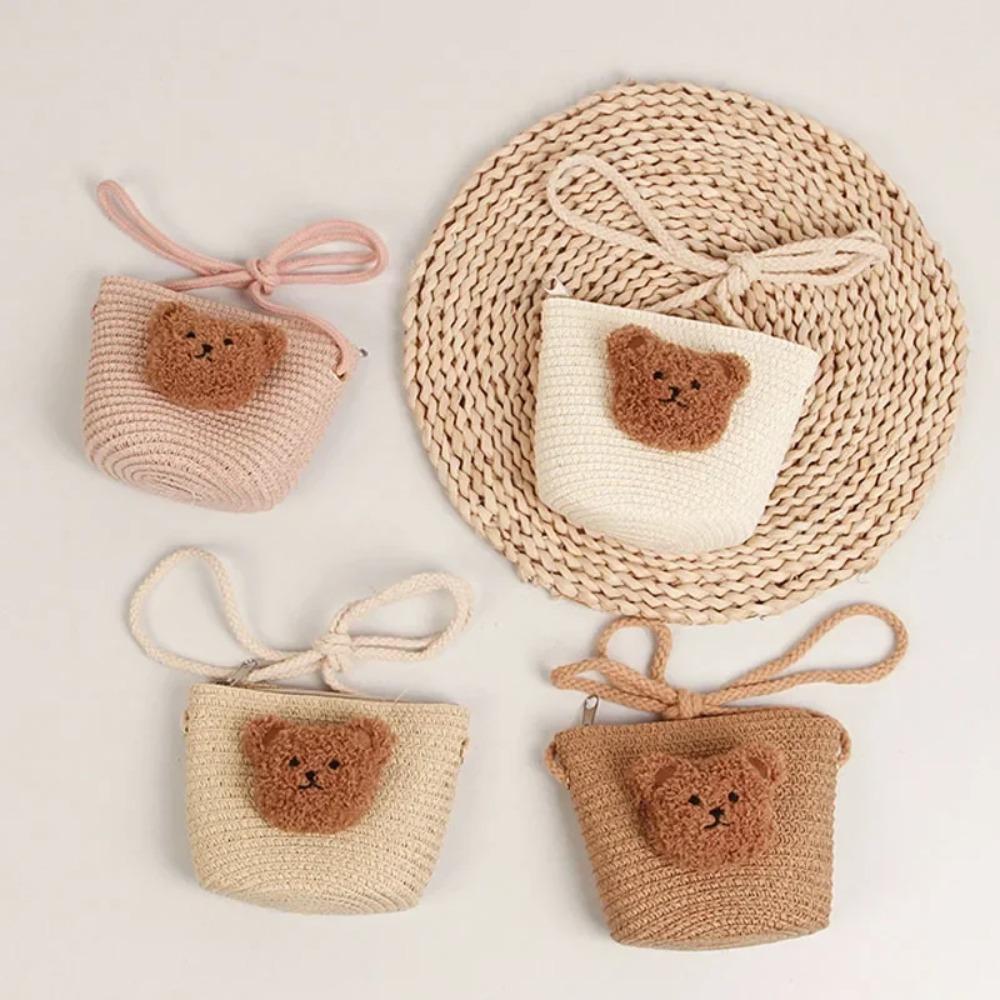 Handmade Shoulder Bag Straw Woven Wallet Cute Coin Purse Kids