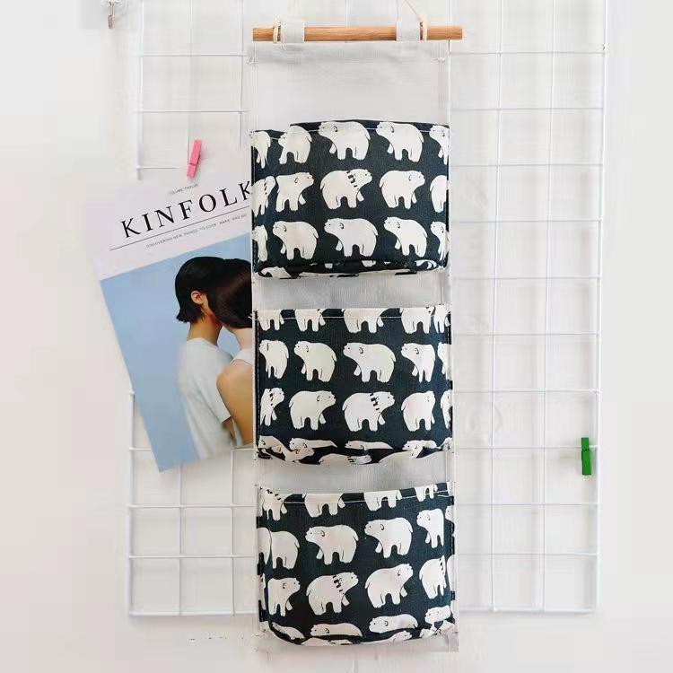Wall-mounted 3-pocket Storage Hanging Bag Large Dormitory Mobile Phone Hanging Storage Organizer Bedroom Debris Storage Bag Snack Storage Bag