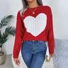 Women's Fashionable Round Neck Long Sleeved Heart-shaped Color Blocked Pullover Sweater Casual Top