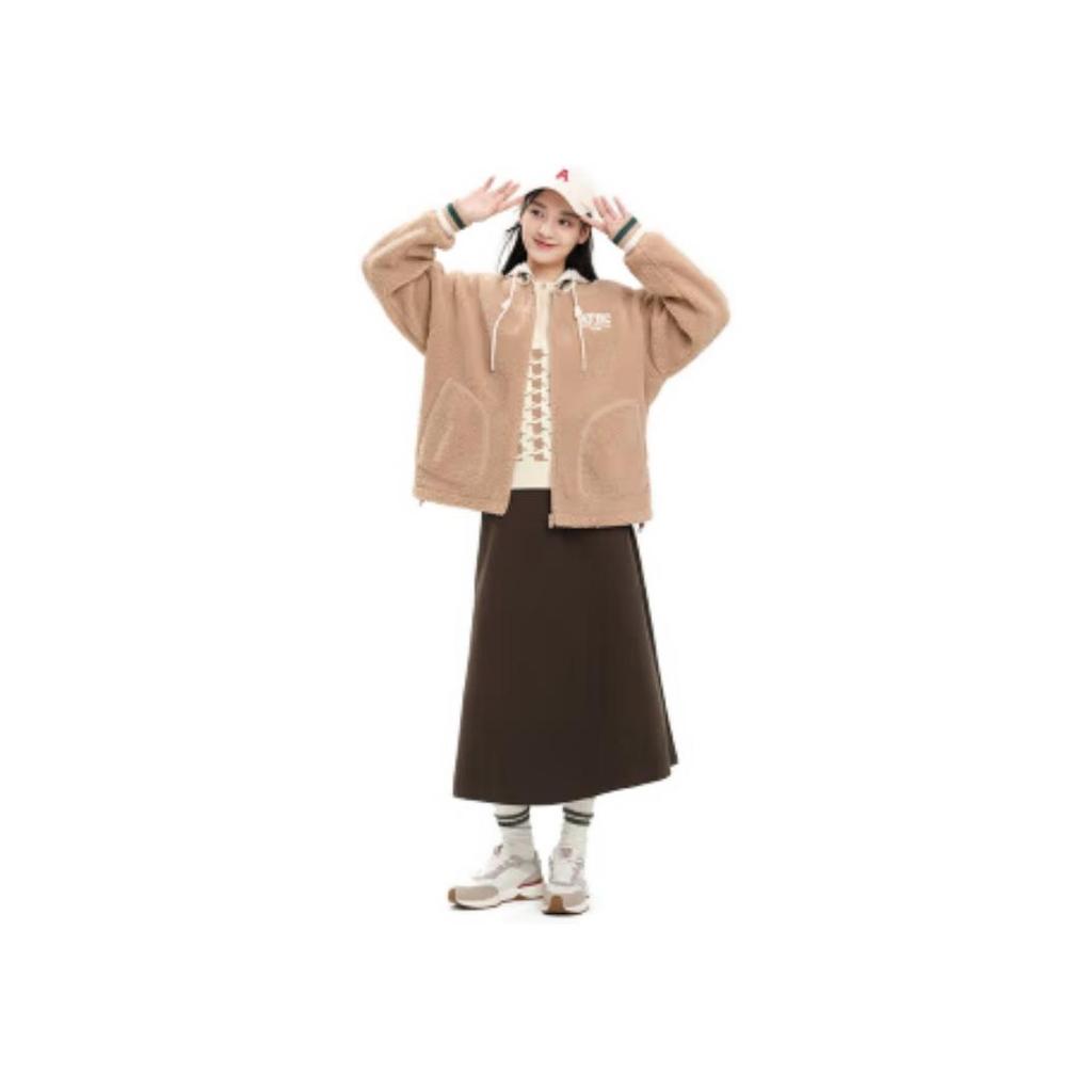 Anta Стиль жизни Серия Letter Color Block Молния С Капюшоном Толстая Куртка Женские Куртки Camel Milk-Tea 162348712-3