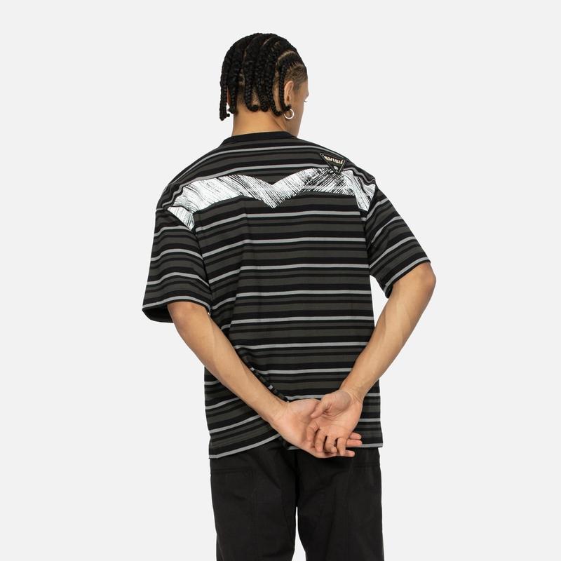 Evisu Мужская футболка с коротким рукавом в полоску с многослойной вышивкой SS24 Топы Черный 2ESHTM4TS8056LFCT